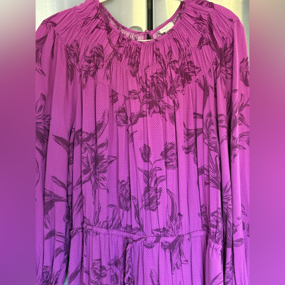 A New Day Elegant Purple Floral Women's Dress - Picture 3 of 11
